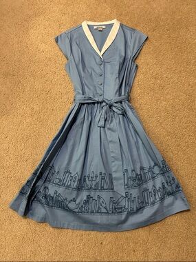 Disney Parks Beauty & the Beast Inspired Belle Light Blue Collared Dress w Books